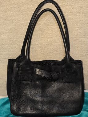 Talbots Black Leather Shoulder Bag with Knot Accent NWOT